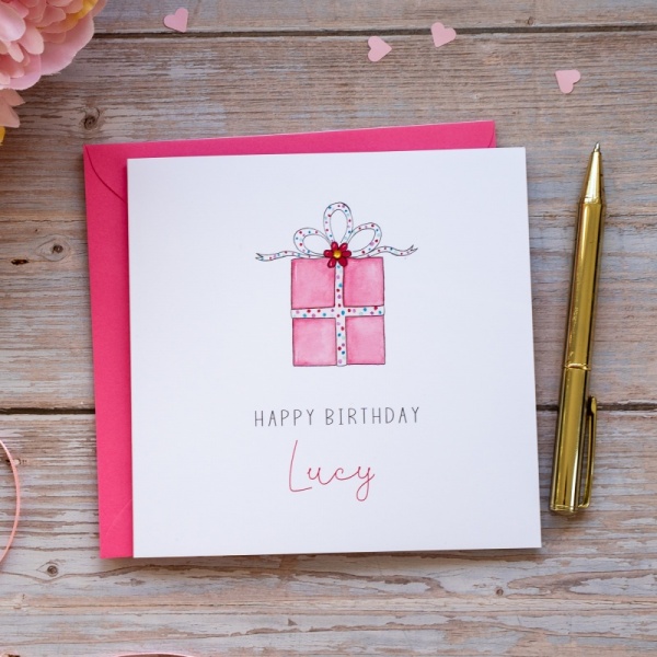 Personalised Birthday Card - Pink Present